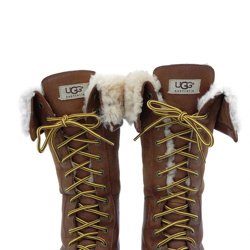 UGG Womens US 7 Chestnut Adirondack Boot Tall III Leather Fur Lined Winter Boots